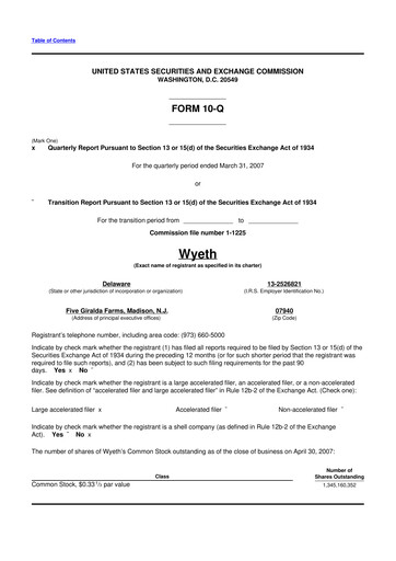 Miniature Wyeth 10-Q Rapport trimestriel  