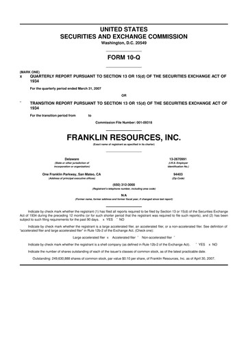 Miniature Franklin Resources 10-Q Rapport trimestriel  