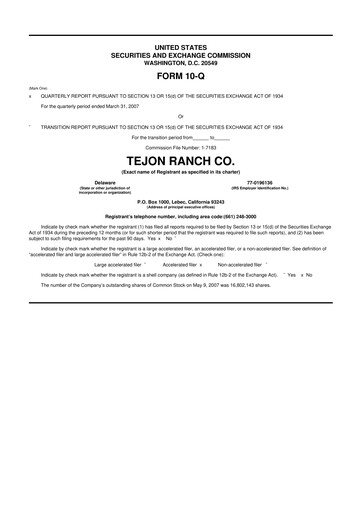 Thumbnail Tejon Ranch
 10-Q Quarterly Report FY 