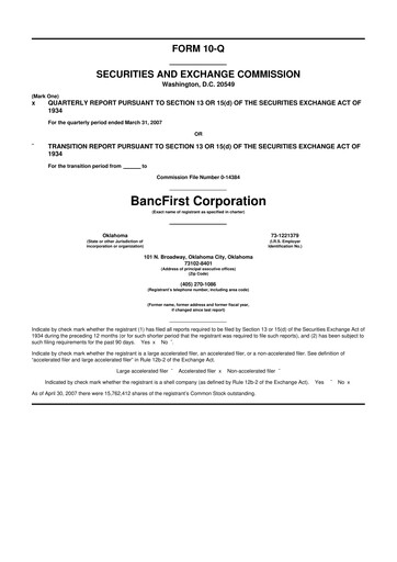Thumbnail BancFirst 10-Q Quarterly Report FY 