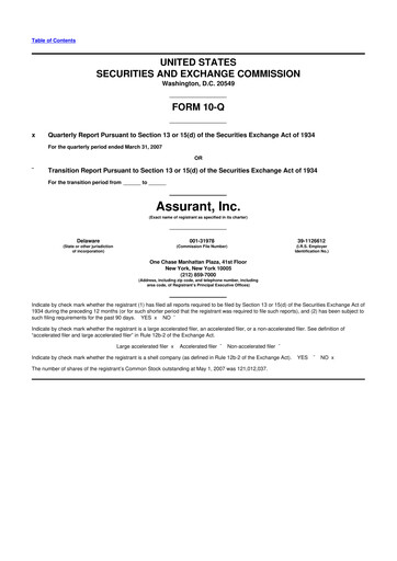Thumbnail Assurant 10-Q Quarterly Report FY 