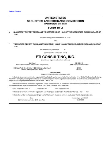 Thumbnail FTI Consulting 10-Q Quarterly Report FY 