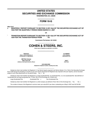 Thumbnail Cohen & Steers 10-Q Quarterly Report FY 