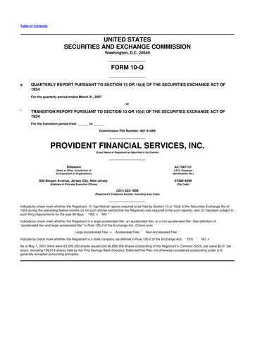 Thumbnail Provident Financial Services 10-Q Quarterly Report FY 
