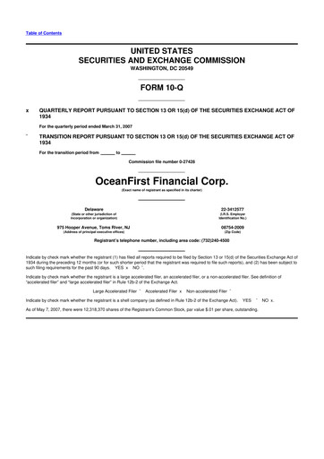 Thumbnail OceanFirst Financial 10-Q Quarterly Report FY 