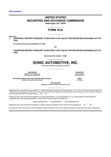 Thumbnail Sonic Automotive
 10-Q Quarterly Report FY 