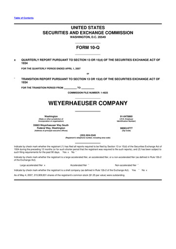 Thumbnail Weyerhaeuser
 10-Q Quarterly Report FY 