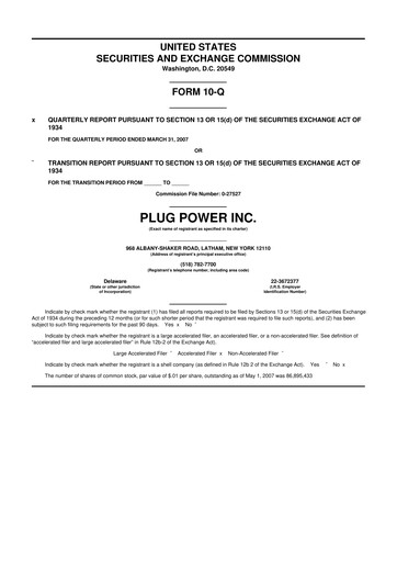 Thumbnail Plug Power 10-Q Quarterly Report FY 