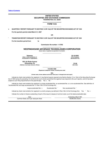 Miniature Wabtec 10-Q Rapport trimestriel  