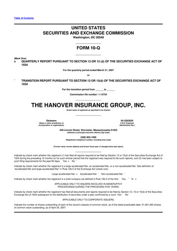 Thumbnail Hanover Insurance Group 10-Q Quarterly Report FY 