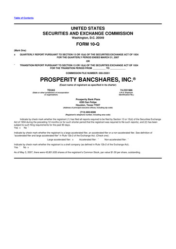 Thumbnail Prosperity Bancshares
 10-Q Quarterly Report FY 