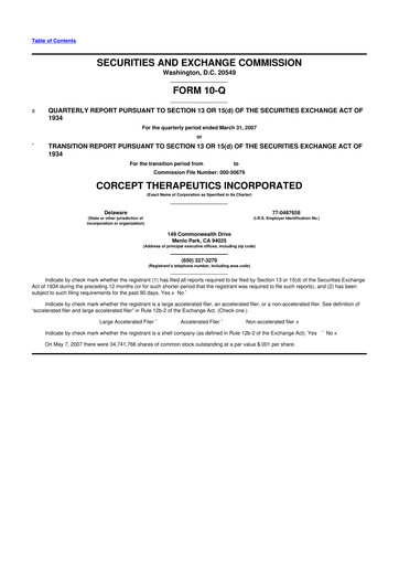 Thumbnail Corcept Therapeutics
 10-Q Quarterly Report FY 