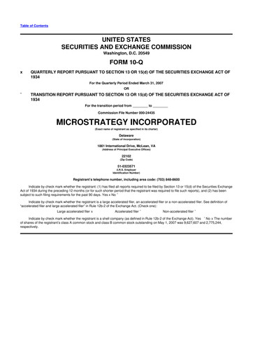 Miniature Strategy 
 (MicroStrategy) 10-Q Rapport trimestriel  