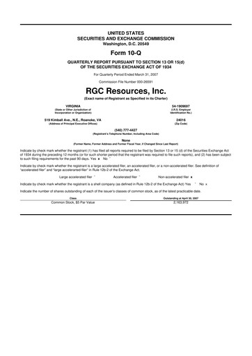 Miniature RGC Resources 10-Q Rapport trimestriel  