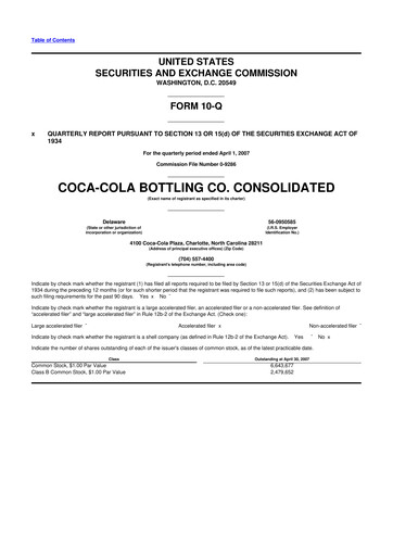 Thumbnail Coca-Cola Consolidated 10-Q Quarterly Report FY 