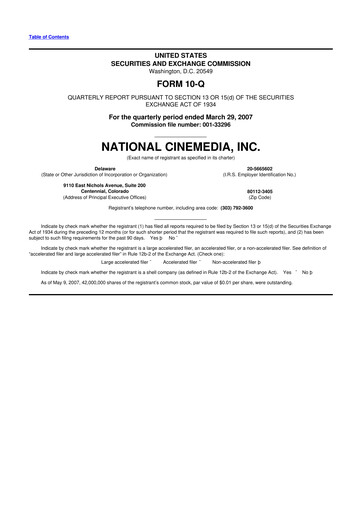 Thumbnail National CineMedia 10-Q Quarterly Report FY 