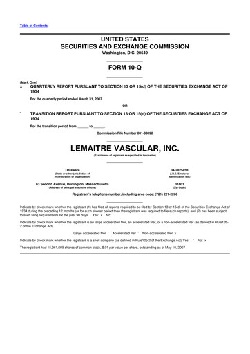Thumbnail LeMaitre Vascular 10-Q Quarterly Report FY 