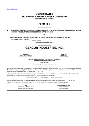 Miniature Gencor Industries
 10-Q Rapport trimestriel  