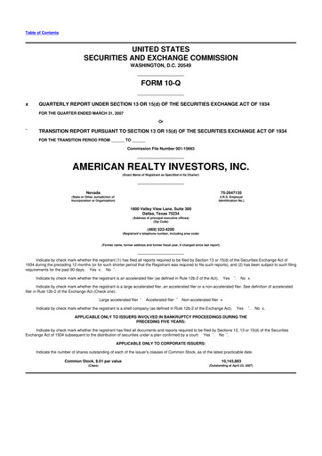 Thumbnail American Realty Investors 10-Q Quarterly Report FY 