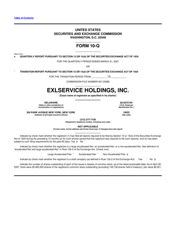 Miniature EXL Service
 10-Q Rapport trimestriel  