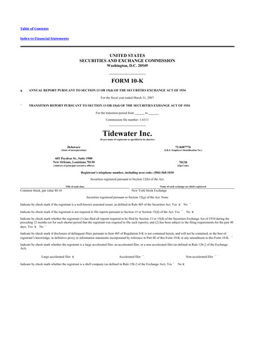 Miniature Tidewater 10-K Rapport annuel 