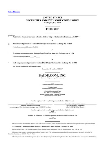 Miniature Baidu 20-F Rapport annuel 