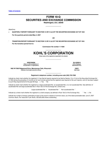 Thumbnail Kohl's
 10-Q Quarterly Report FY 