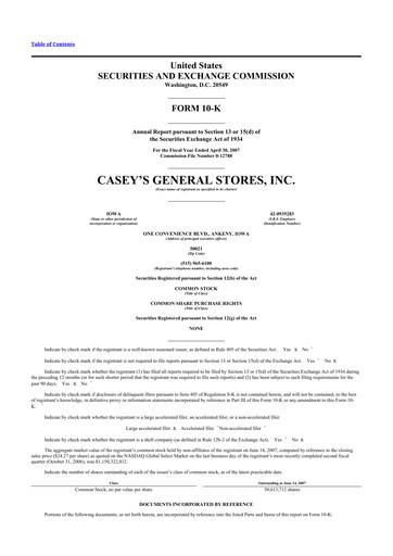 Thumbnail Casey's General Stores
 10-K Annual Report 
