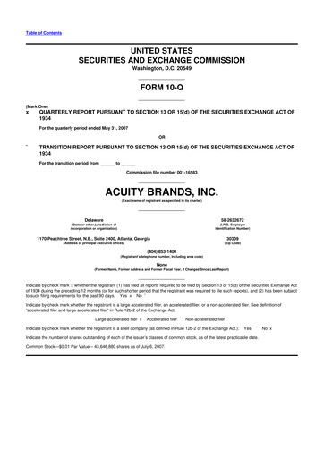 Thumbnail Acuity Brands
 10-Q Quarterly Report FY 