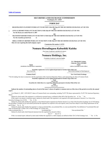 Vorschaubild Nomura Holdings 20-F Jahresbericht 