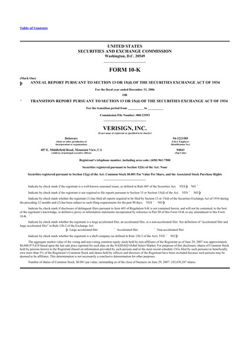 Thumbnail VeriSign 10-K Annual Report 