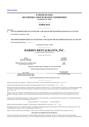Thumbnail Darden Restaurants
 10-K Annual Report 