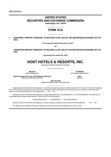 Thumbnail Host Hotels & Resorts
 10-Q Quarterly Report FY 