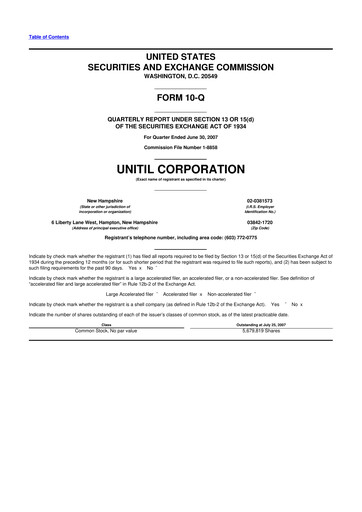 Thumbnail Unitil Corporation
 10-Q Quarterly Report FY 