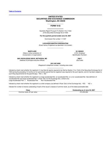 Thumbnail Lockheed Martin 10-Q Quarterly Report FY 