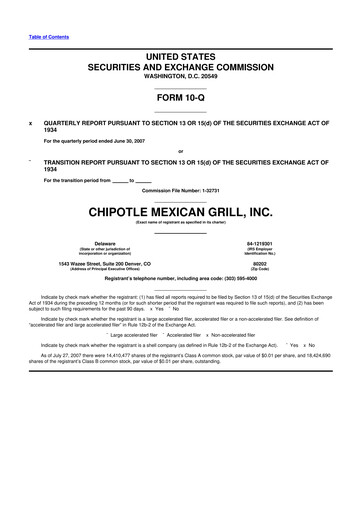 Thumbnail Chipotle Mexican Grill 10-Q Quarterly Report FY 