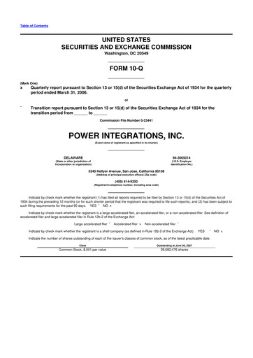 Miniature Power Integrations
 10-Q Rapport trimestriel  