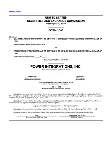 Miniature Power Integrations
 10-Q Rapport trimestriel  