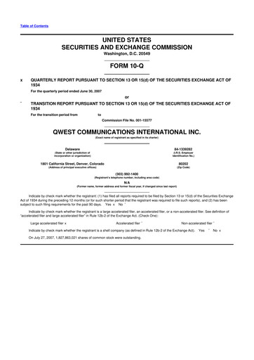 Thumbnail Qwest Communications International 10-Q Quarterly Report FY 
