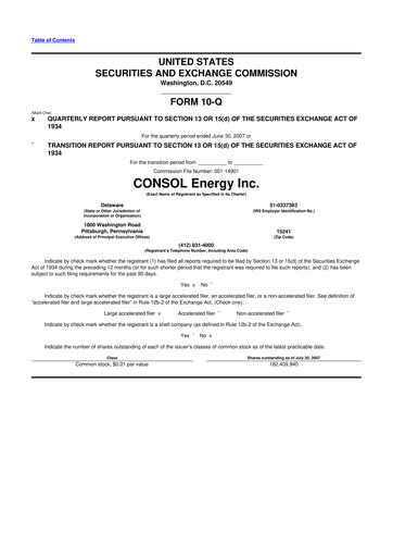 Thumbnail CNX Resources
 10-Q Quarterly Report FY 