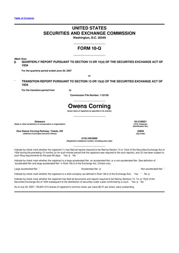 Miniature Owens Corning
 10-Q Rapport trimestriel  