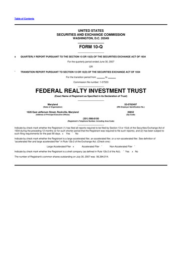 Thumbnail Federal Realty Investment Trust
 10-Q Quarterly Report FY 