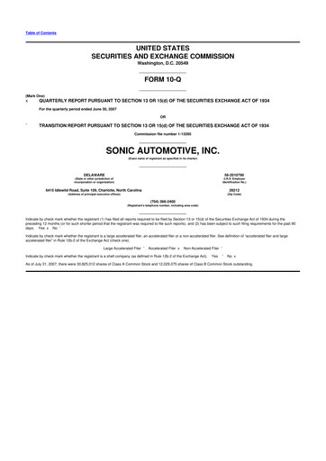 Thumbnail Sonic Automotive
 10-Q Quarterly Report FY 