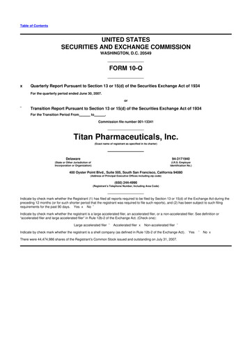 Thumbnail Titan Pharmaceuticals
 10-Q Quarterly Report FY 
