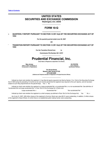 Thumbnail Prudential Financial 10-Q Quarterly Report FY 