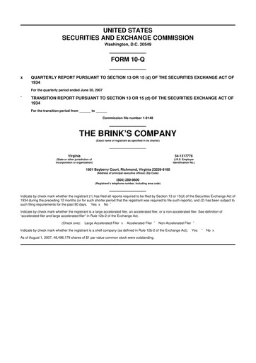 Thumbnail Brink's
 10-Q Quarterly Report FY 