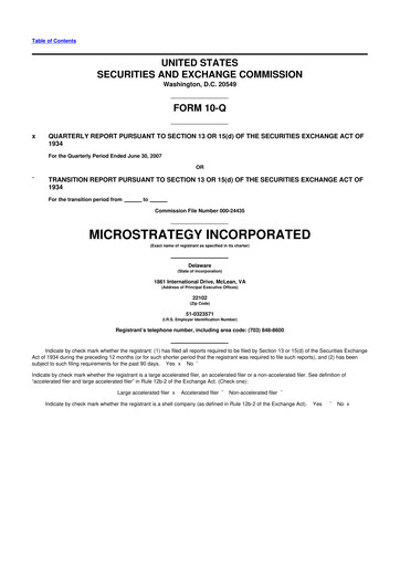Miniature Strategy 
 (MicroStrategy) 10-Q Rapport trimestriel  