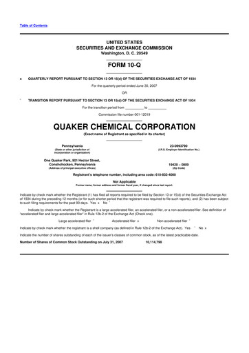Miniature Quaker Houghton 10-Q Rapport trimestriel  