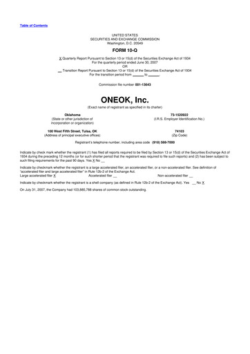 Vorschaubild Oneok 10-Q Quartalsbericht  