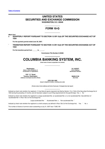 Thumbnail Columbia Banking System 10-Q Quarterly Report FY 